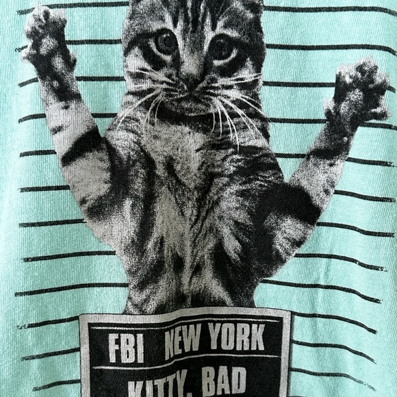 Cat Graphic T-Shirt Short Sleeve Bad Kitty Mug Shot Crew Neck Size Large - Picture 3 of 4